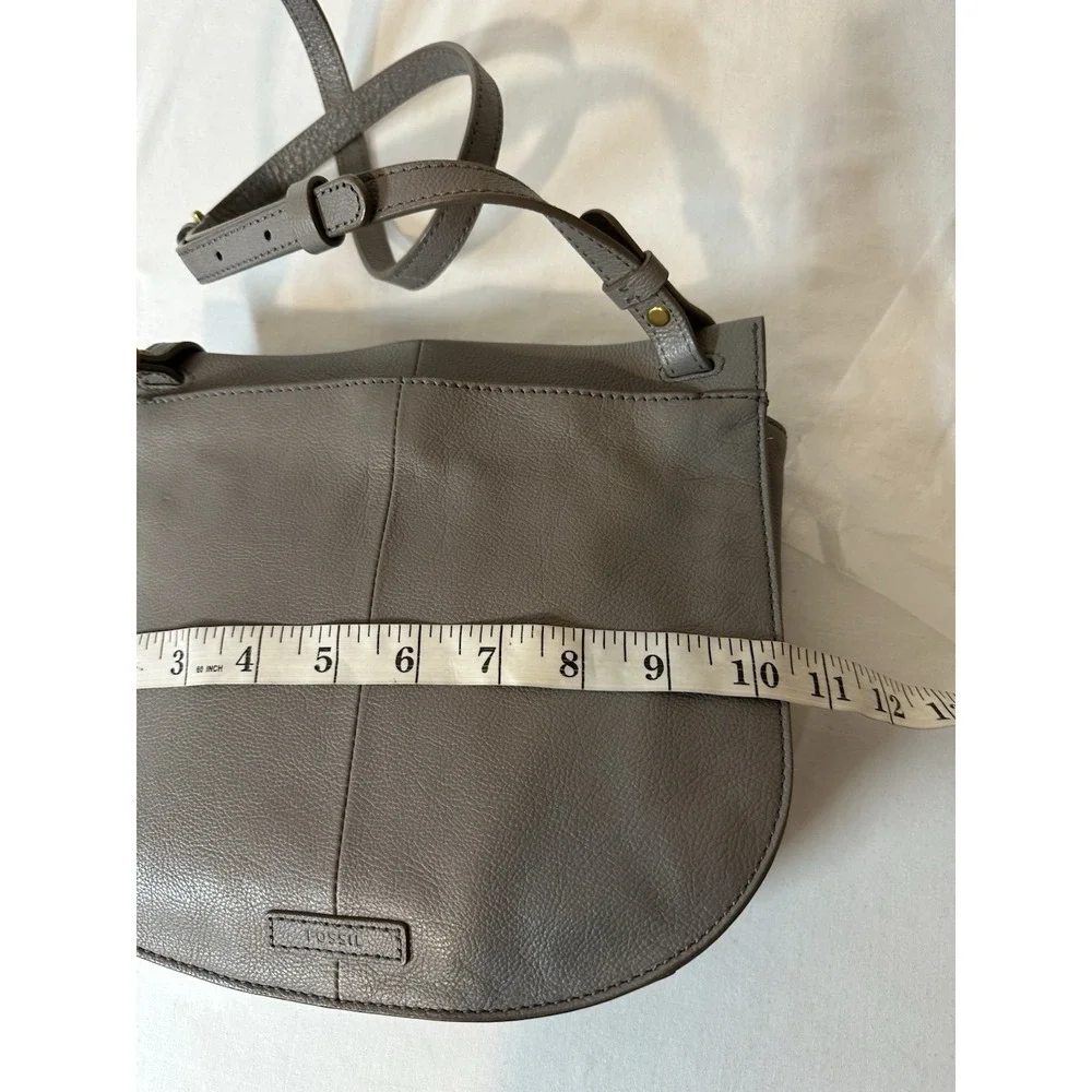 Fossil Pebbled Leather Crossbody Bag Gray Adjustable Strap